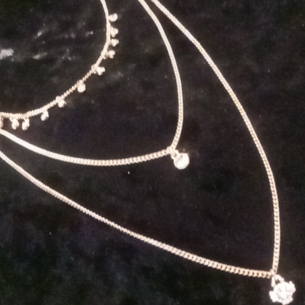 3 Gold Chain Necklaces with Dainty Rhinestone Accents. Layered 14,18,22 In Long